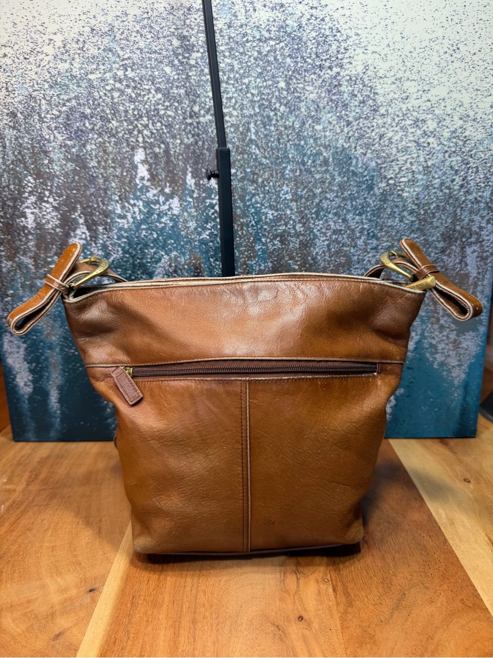 Boho Stone Mountain Vintage Y2K Distressed Tan Leather Bag - Picture 6 of 16